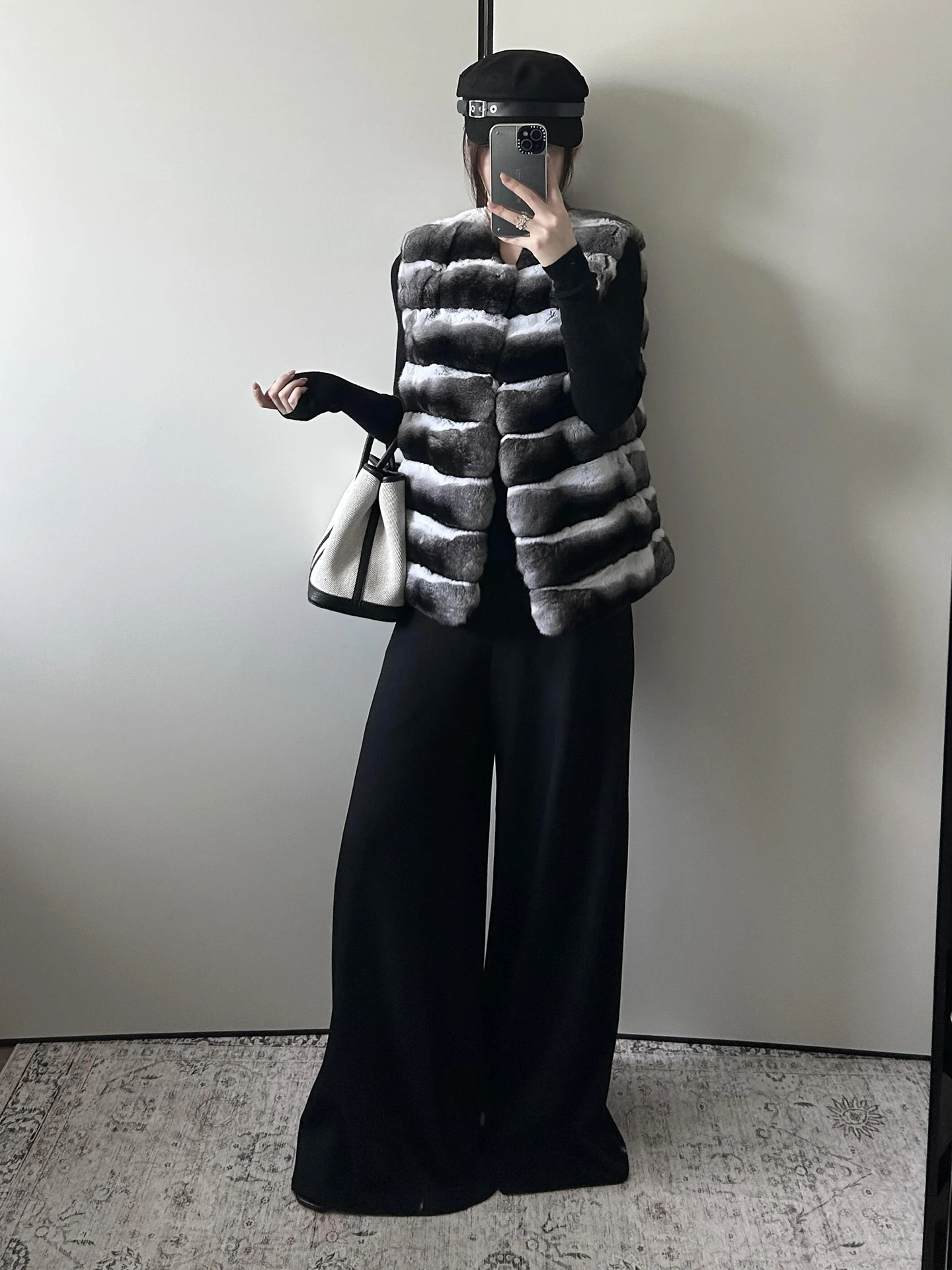 친환경 토끼털 코트 여성용 패셔너블 럭셔리 드래곤 아우터웨어 편안하고 따뜻한 스트라이프 조끼