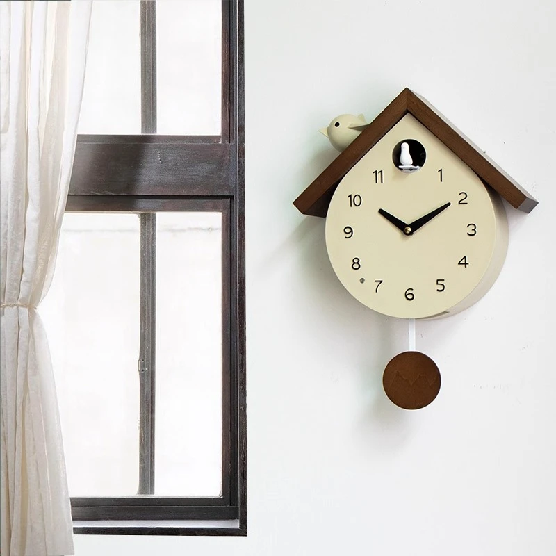 Wood Bird's Wall Clock Creative Children's Room Wall Decor Vintage Style Entrance Hanging Timepiece Living Room Home Accessories