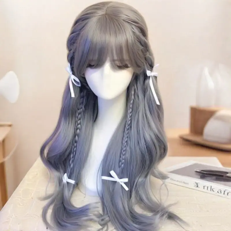 Roze stijl pruik - melkwit krullend haarstukje, Kpop Idol Wave haar, 2025, nieuwe mode synthetisch hittebestendig cosplay feesthaar