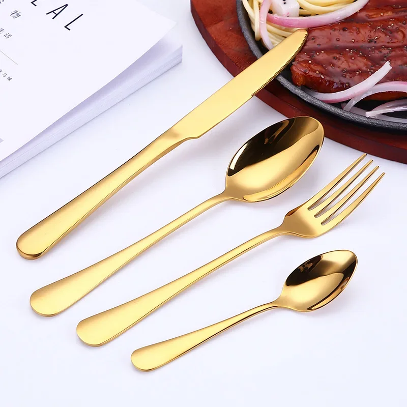 16pcs Cutlery Set Stainless Steel Dinnerware Steak Knife Fork Spoon Teaspoon Flatware Dishwasher Safe Kitchen Mirror Tableware