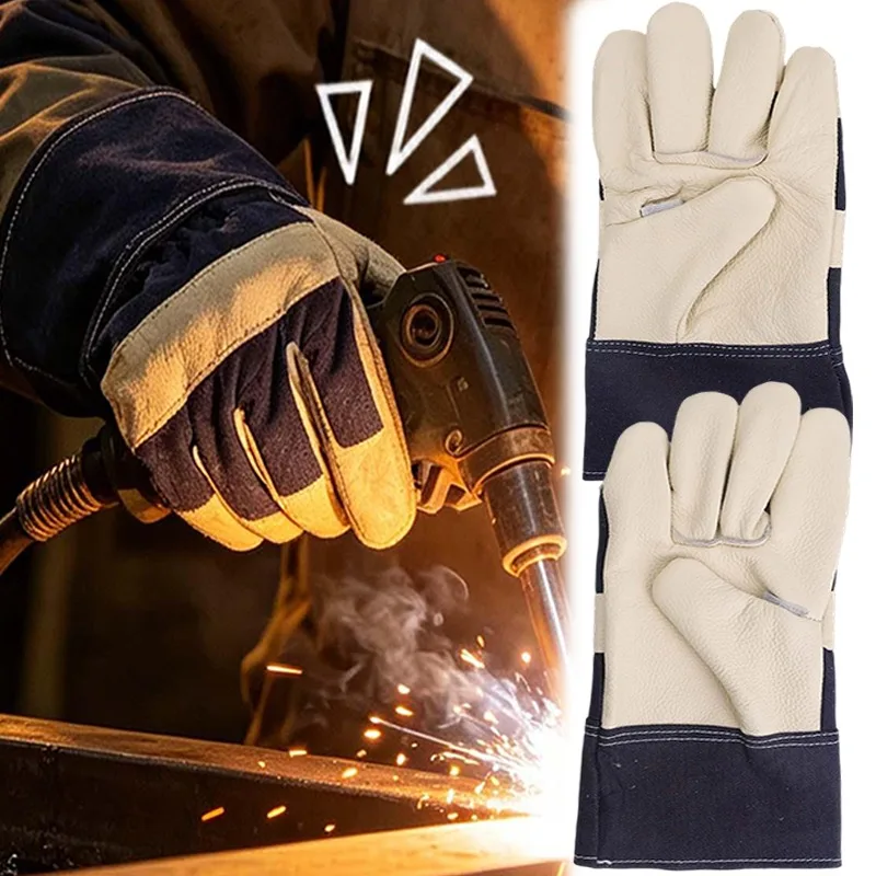 Heavy Duty Cowhide Leather Welding Work Gloves Heat Resistant Flame Retardant Safety Gloves for Construction Machinery Operation
