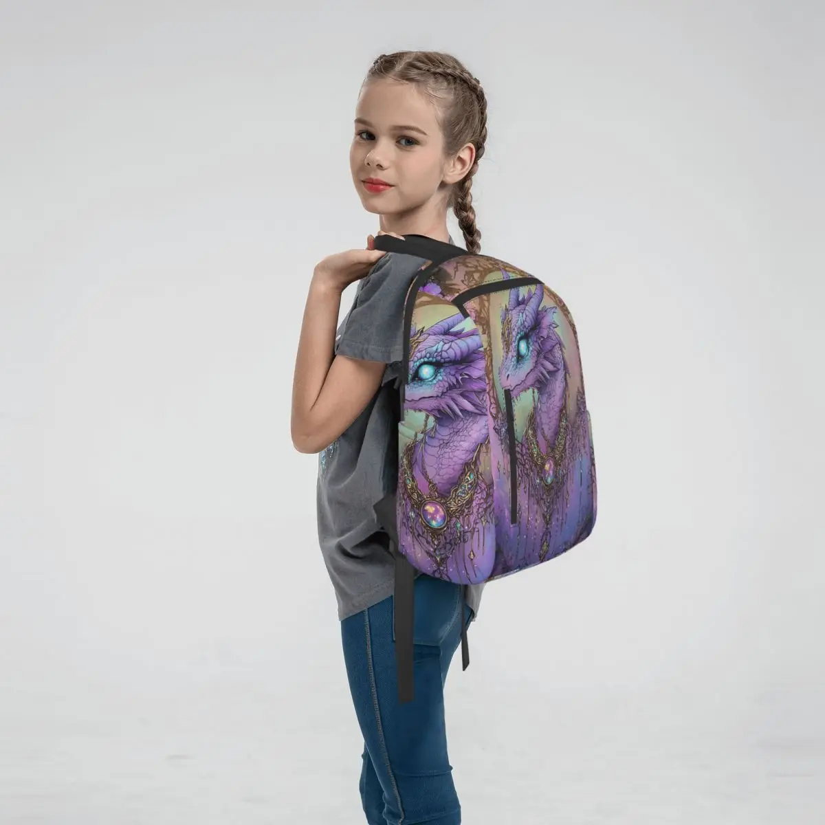 Fantasy Purple Little Fly Dragon Backpack Daypack Kids BookBag School Bag Shoulder Bags for Men Women