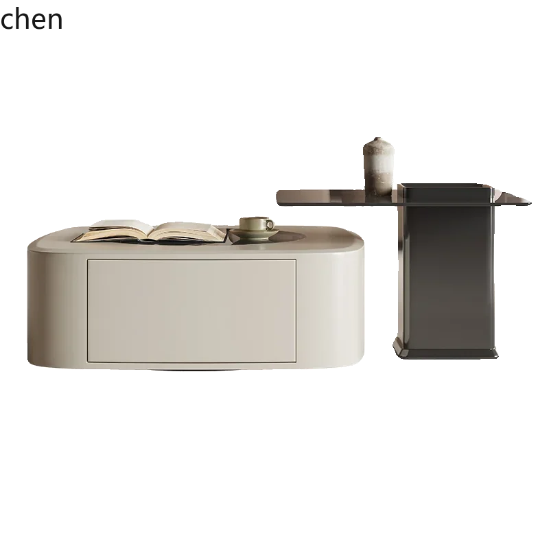 W5.19 minimalist small apartment living room coffee table glass light luxury high-end cream style combination table
