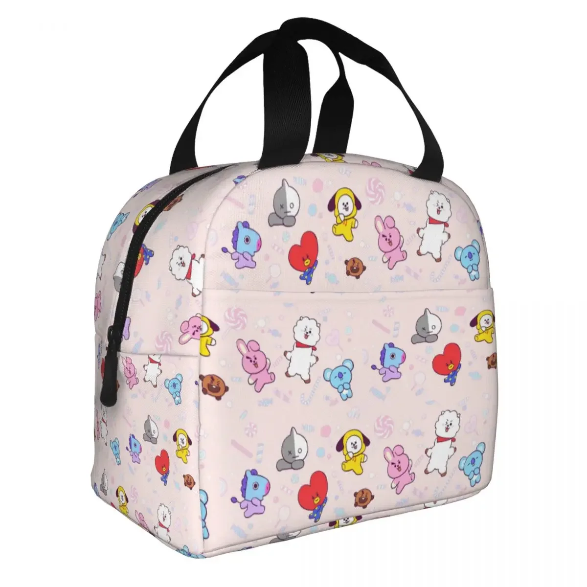 Kpop Insulated Lunch Bag Thermal Bag Reusable Cute Cartoon Large Tote Lunch Box Bento Pouch Work Outdoor