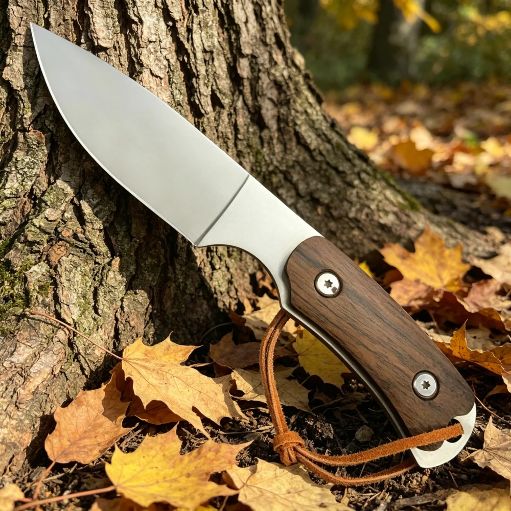 Lightweight Kitchen Durable Stainless Cutting Straight Knife Wood Handle Outdoor Adventure Emergency Knives with Leather Sheath