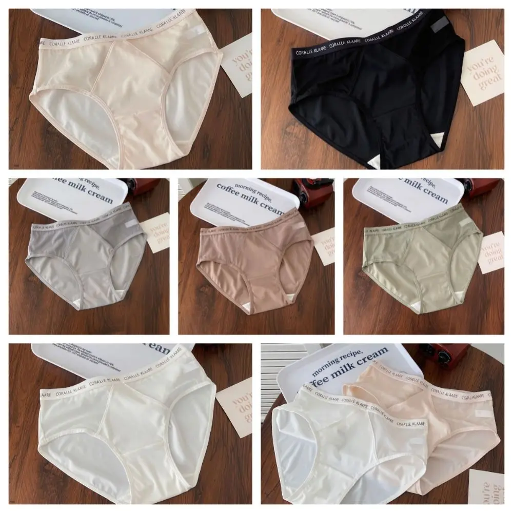 Ultra Thin Ice Silk Panties Breathable Cotton Crotch Letter Middle Waist Briefs Japanese Style Soft Seamless Lingerie Female