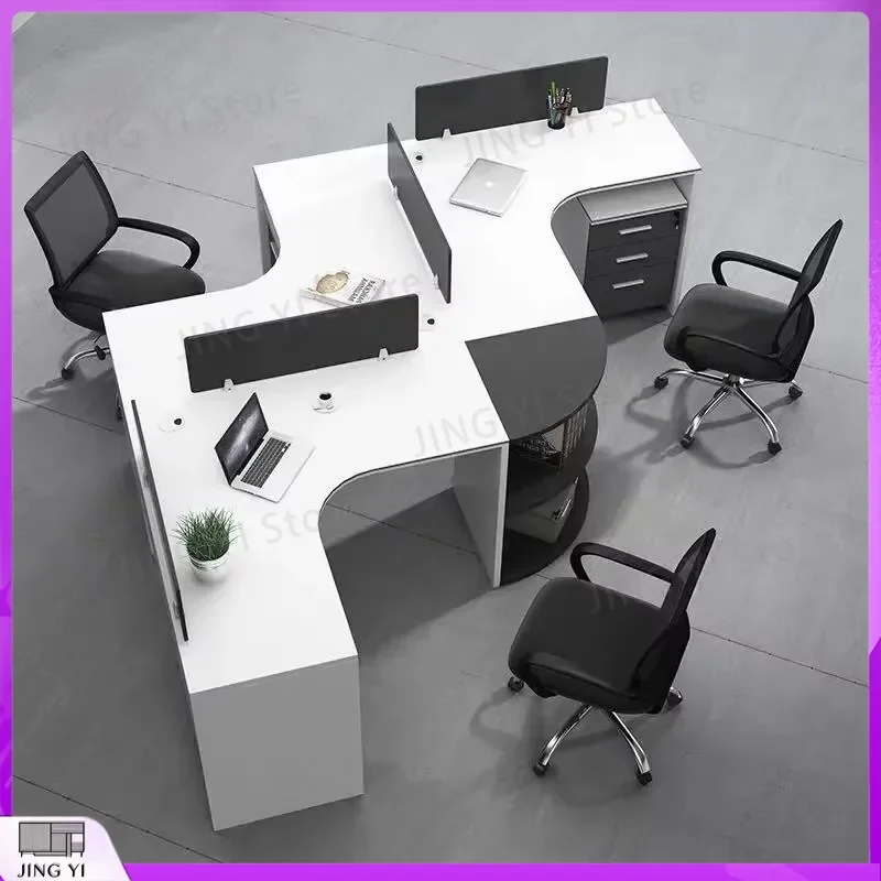 4-Person Modular Office Desk Workstation with Wooden Partition for Call Center Lab Workspace Ergonomic Standing Desk Setup