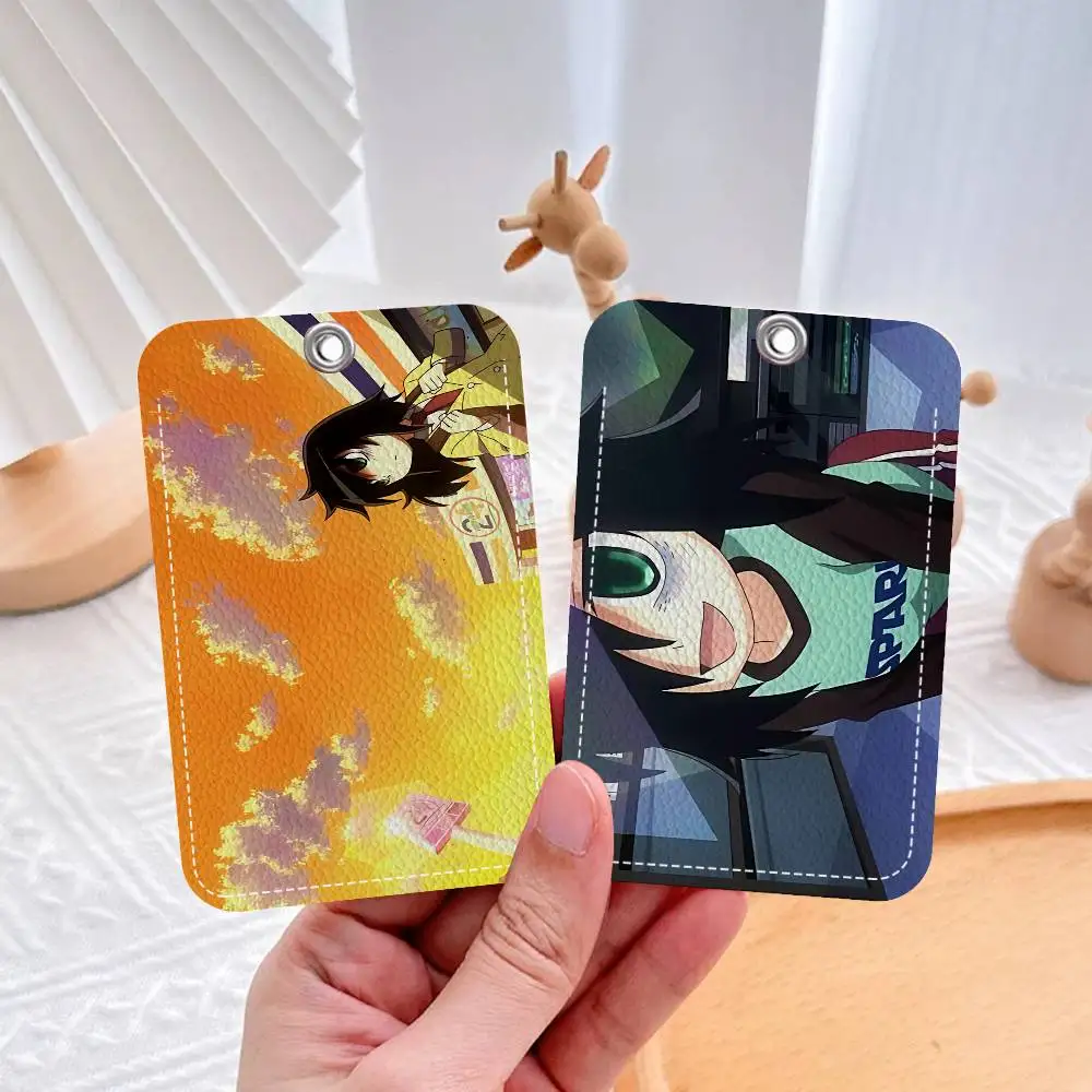 Anime W-Watamote Kuroki Tomoko Rectangle ID Card Case Keychain Access Card Bag Key Tag Ring Leather Card Holder Key Ring Access