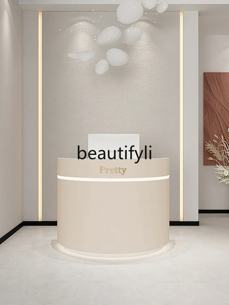 Beauty salon Small checkout page Clothing store Stall bar Simple modern curved front desk Reception desk