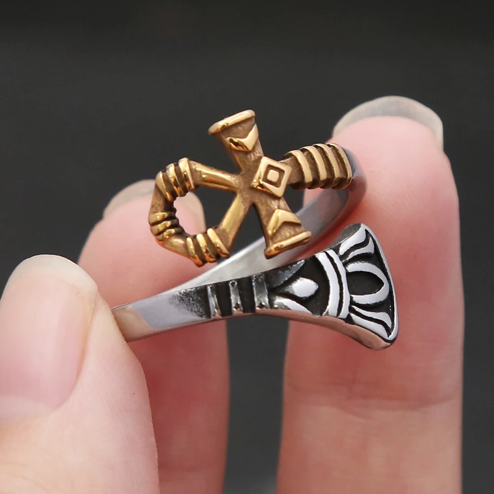 Gothic Vintage Stainless Steel Seal Cross Egypt Ring For Men Women Punk Biker Egyptian Anka Cross Ring Fashion Jewelry Wholesale