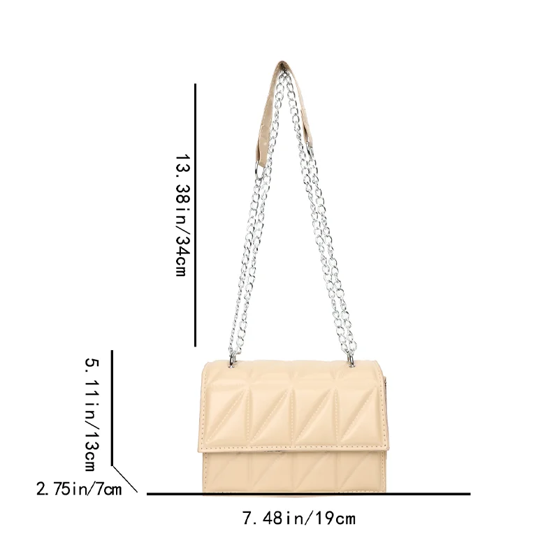 Solid Plaid Crossbody Bags For Women, Chain Decor Fashion Shoulder Bag Ladies For Daily Used