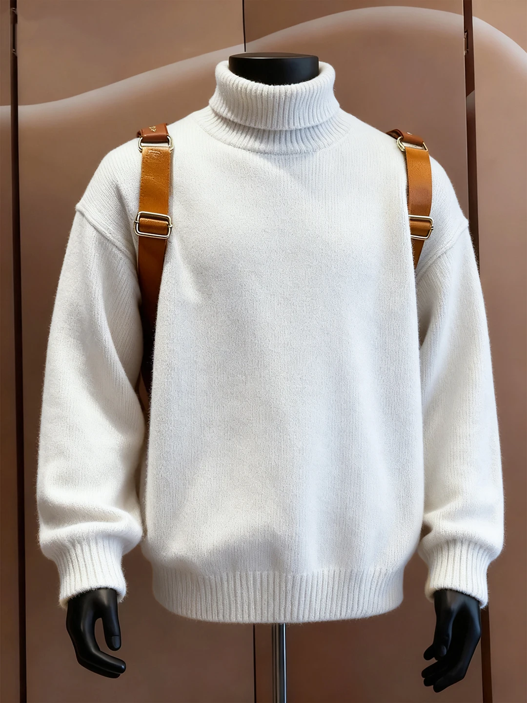 

Men's High Collar Fce Lined Knitwear Sweater White Flip Collar Warm Soft Winter Casual Wear Inner Wear Base Layer Outfit