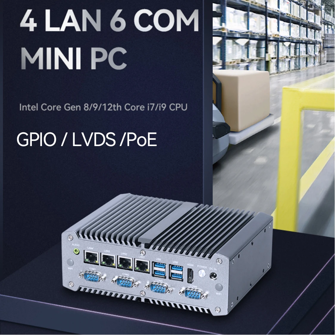 XCY-Mini PC Industrial Sin ventilador, Intel Core i5-8250U, Pentium 5405U, 4LAN, i211, 6COM, RS232, RS485, GPIO, LVDS, Windows 11, 10, Linux