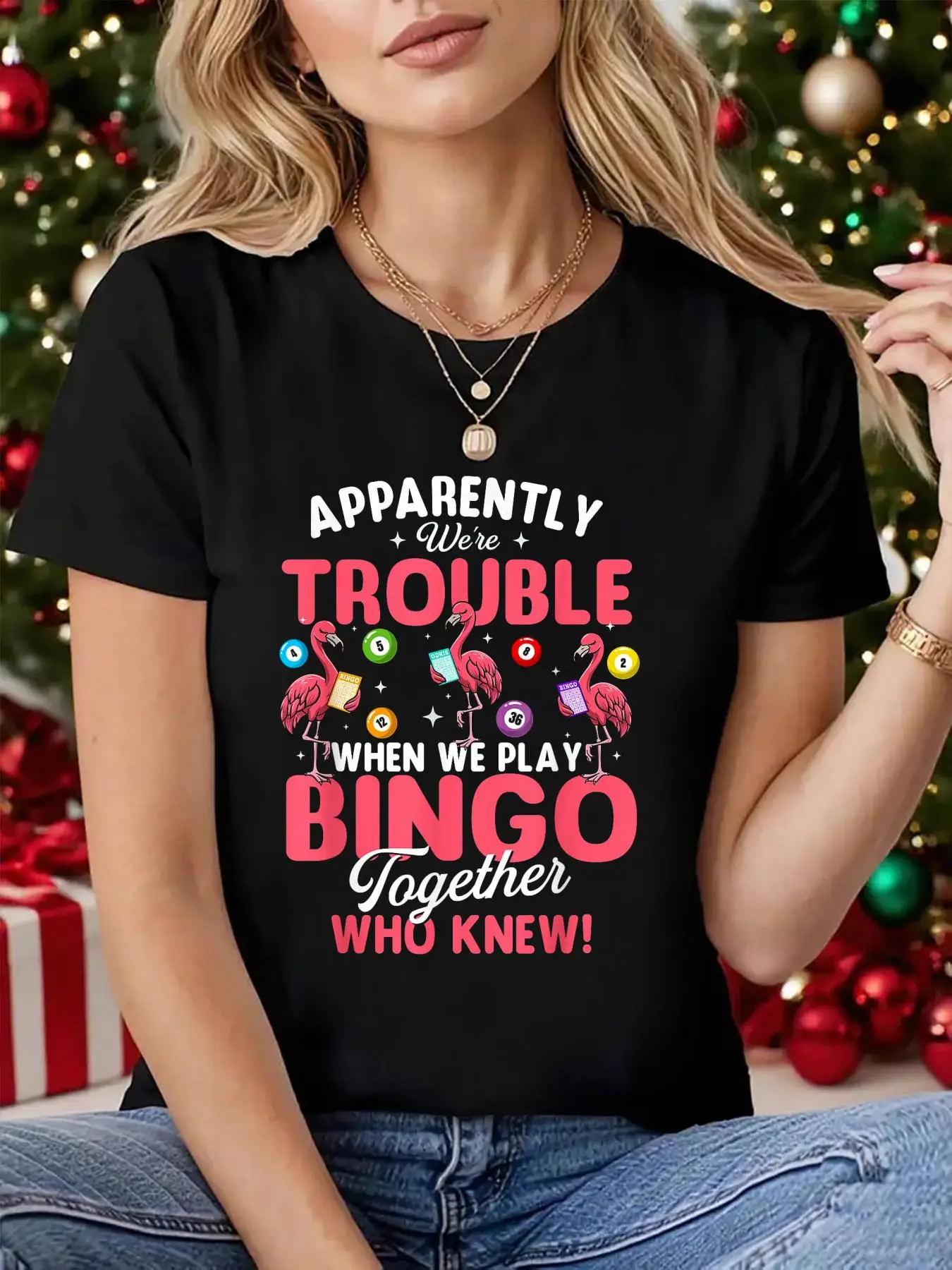 Apparently We re Trouble When We Play Bingo Together Funny Gaming Group Tee for Women Men Casual Round Neck Bingo Night Outfit