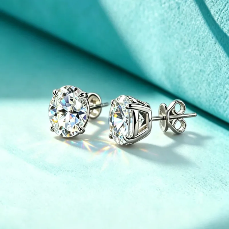 TS 925 Sterling Silver Oval Moissanite Earrings 4-Prong Setting 1-2CT D Color VVS1 Long Drop Earrings For Women Hypoallergenic
