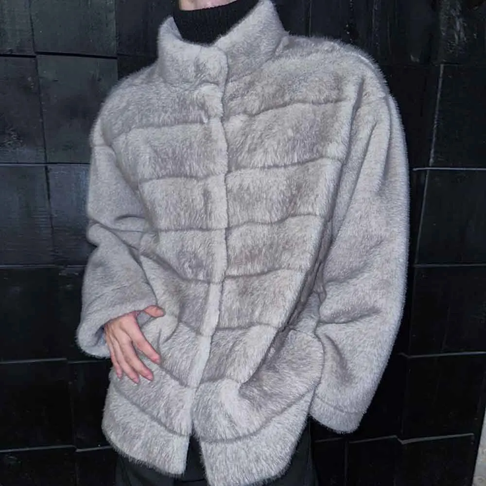 

2025 Winter New Men's Mink Fur Long-Sleeved Jacket American Retro Fashion Trendy High Street Loose Casual Niche Men's Top