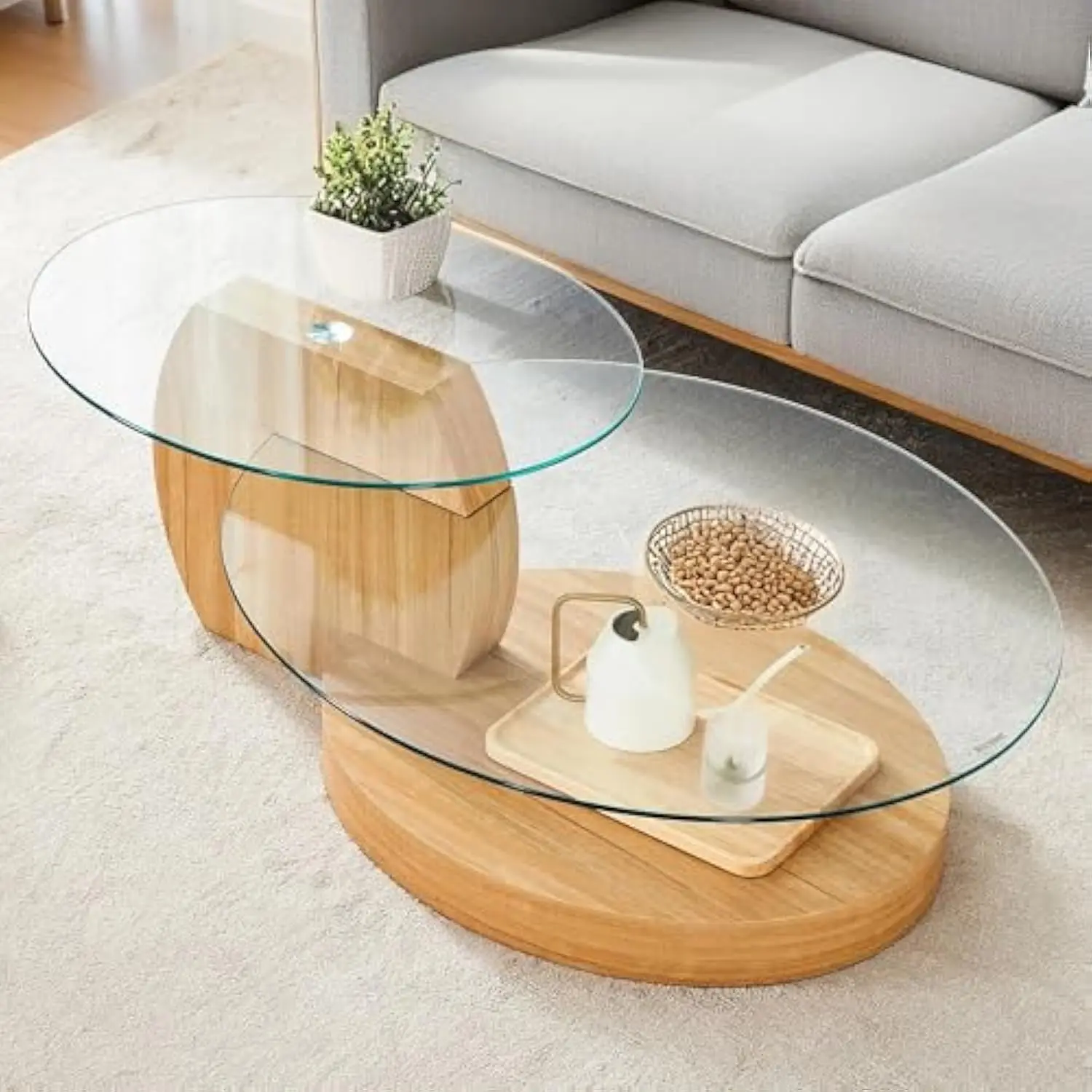 

47 Round Glass Coffee Table for Living Room,3-Tier Glass Coffee Tables,Mid Century Modern Coffee Table for Small Spaces Home Of