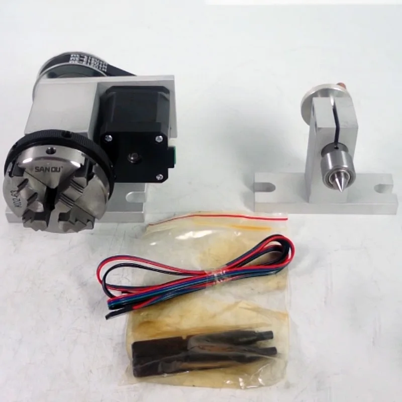 Magazzino UE: Fresatrice CNC a 4 assi con mandrino da 65 mm, 4 griffe, incisore e contropunta con asse di rotazione ​ Altezza del centro 54mm, frese per legno, utensili per tornio per lavorazione del