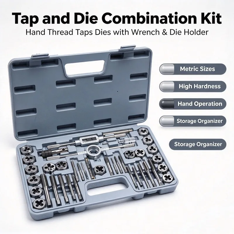40Pcs Tap and Die Set, Thread Screw Taps Dies Wrench Kit, Hand Threading Tool Set with Iron Storage Case for MetricThread Repair