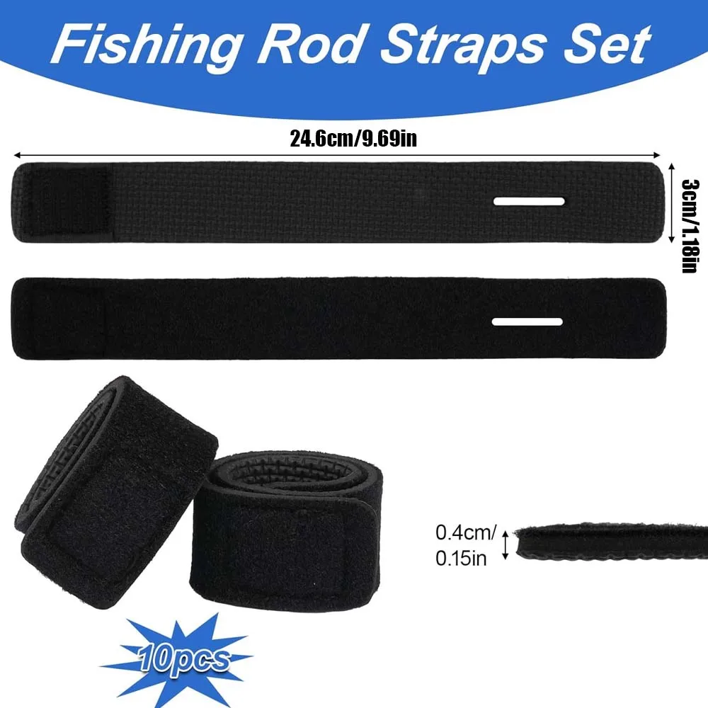 JSFUN 10pcs Red Blue and Black Tricolor Fishing Rod Anti Slip Strap Tackle Elastic Wrap Belt Rod Bracket Fastener Tie Reusable