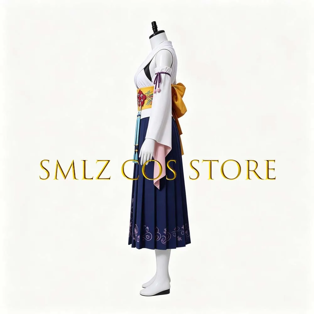 Smlz FFX Yuna Cosplay Anime FF10 X Costume Woman You Na Kimono Dress Prop Wig Set Halloween Party Play Outfit - view 4