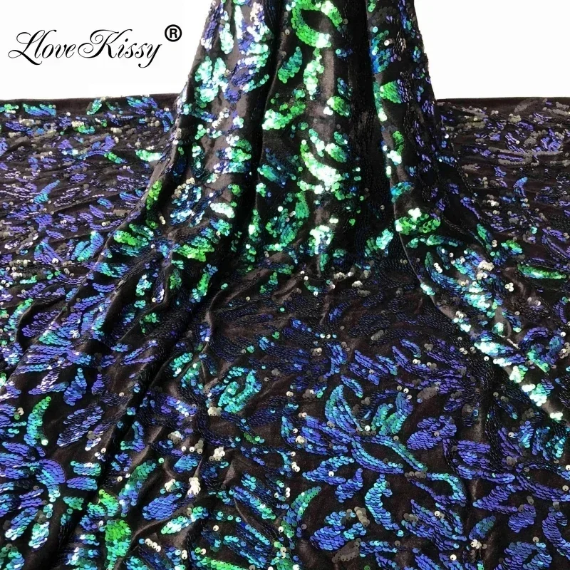 Wholesale 5MM Velvet Fabric Sequin Fabric DIY Shoes Hats Children\'s Clothing Dresses Embroidery Lotus Sequin Fabric Wide:125CM