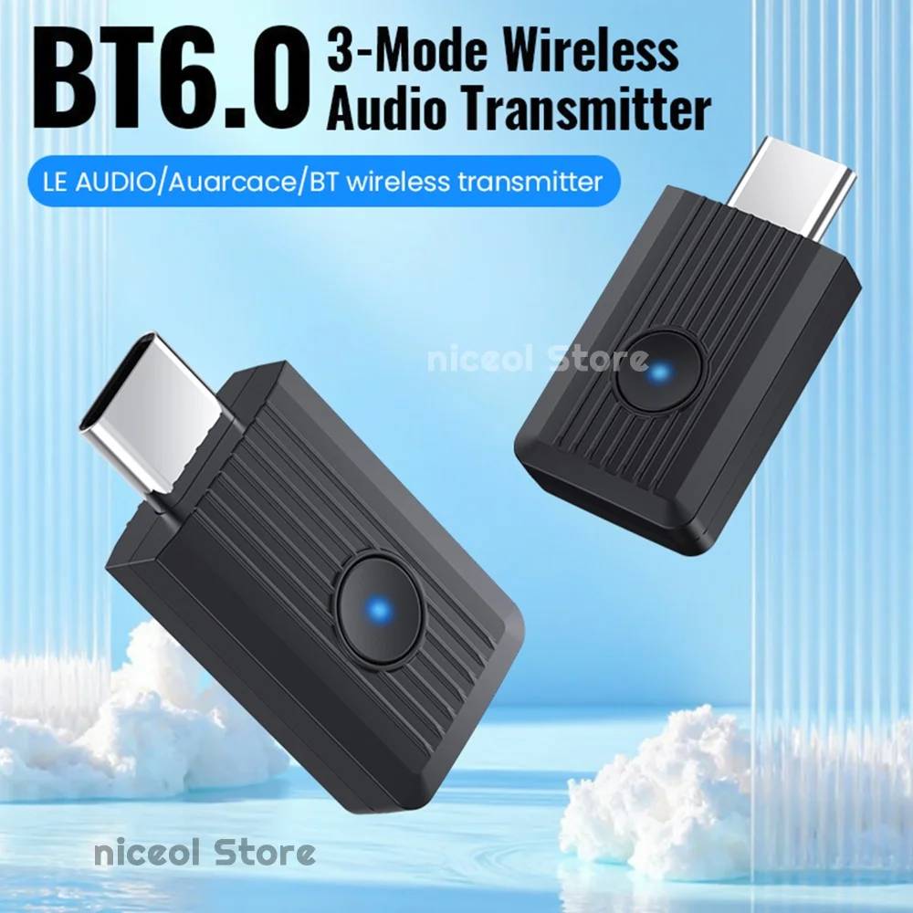 Bluetooth-compatible 6.0 Type-C USB Dongle Auracast Broadcast LE Audio AptX Adaptive HD for PC TV Gaming Console Mac Linux