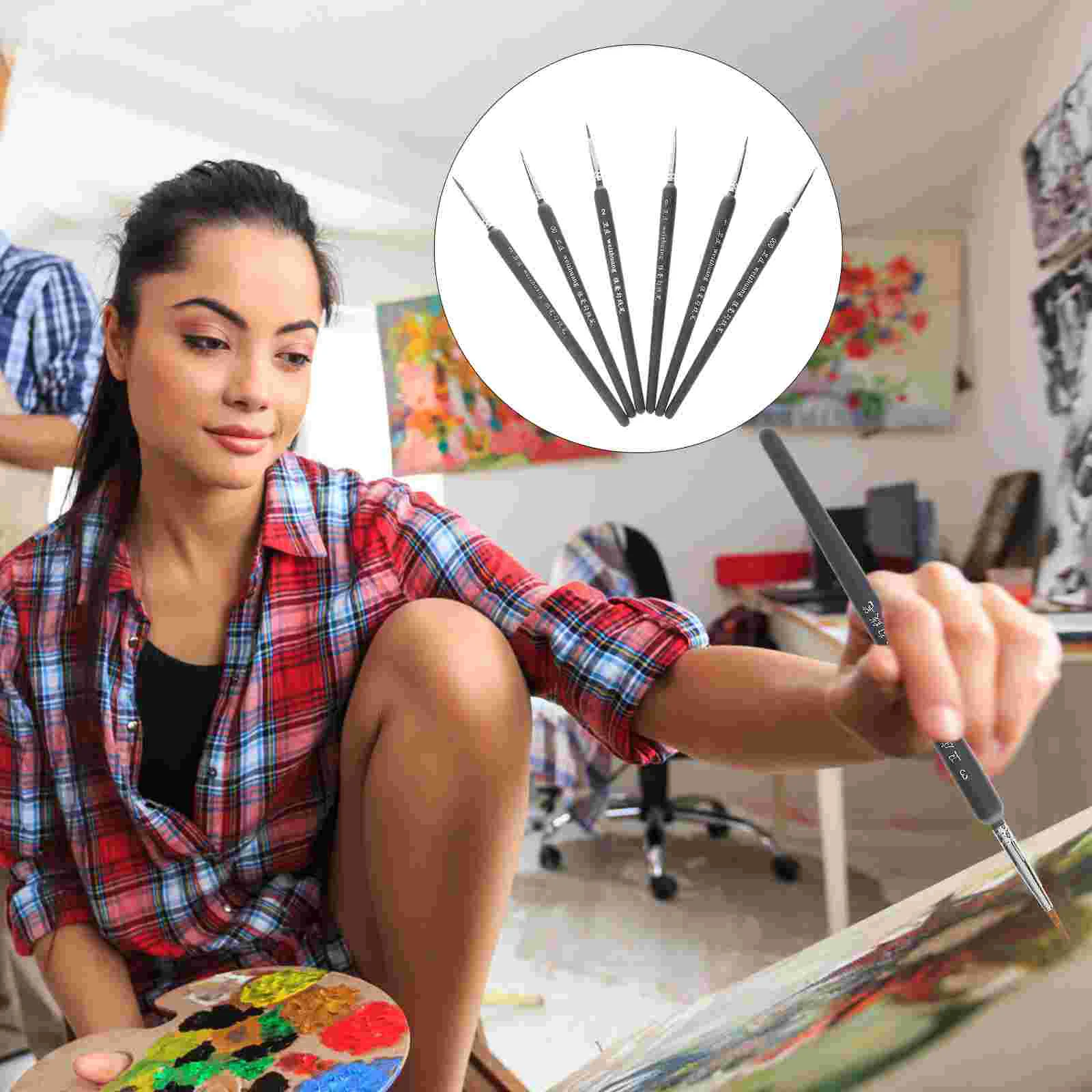 

6 Pcs Hook Pen Line Drawing Painting Accessories Portable Paintbrush Oil Water
