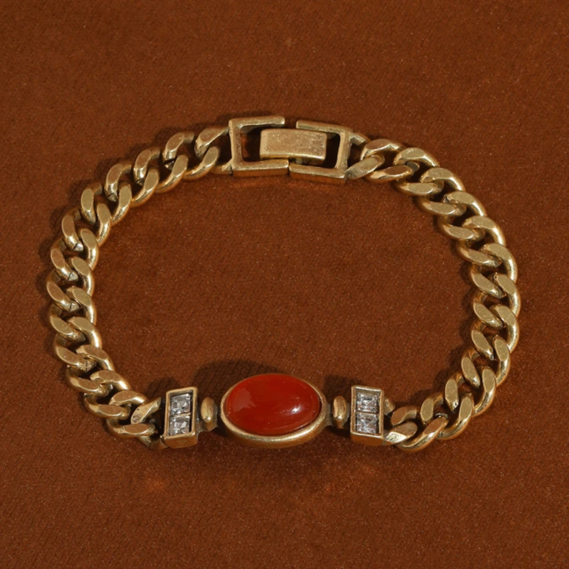 

Vintage Red Glazed Chain Bracelets Retro Antique Gold Color Charm For Woman Wedding Luxury Jewelry Girlfriend Mothers Day Gift