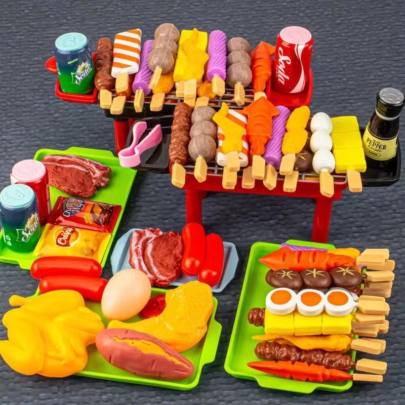 Simulazione per bambini Set di giocattoli per barbecue Cucina per barbecue Giochi di finzione Giocattoli da cucina Griglia interattiva Gioca con set di pentole per alimenti per bambini