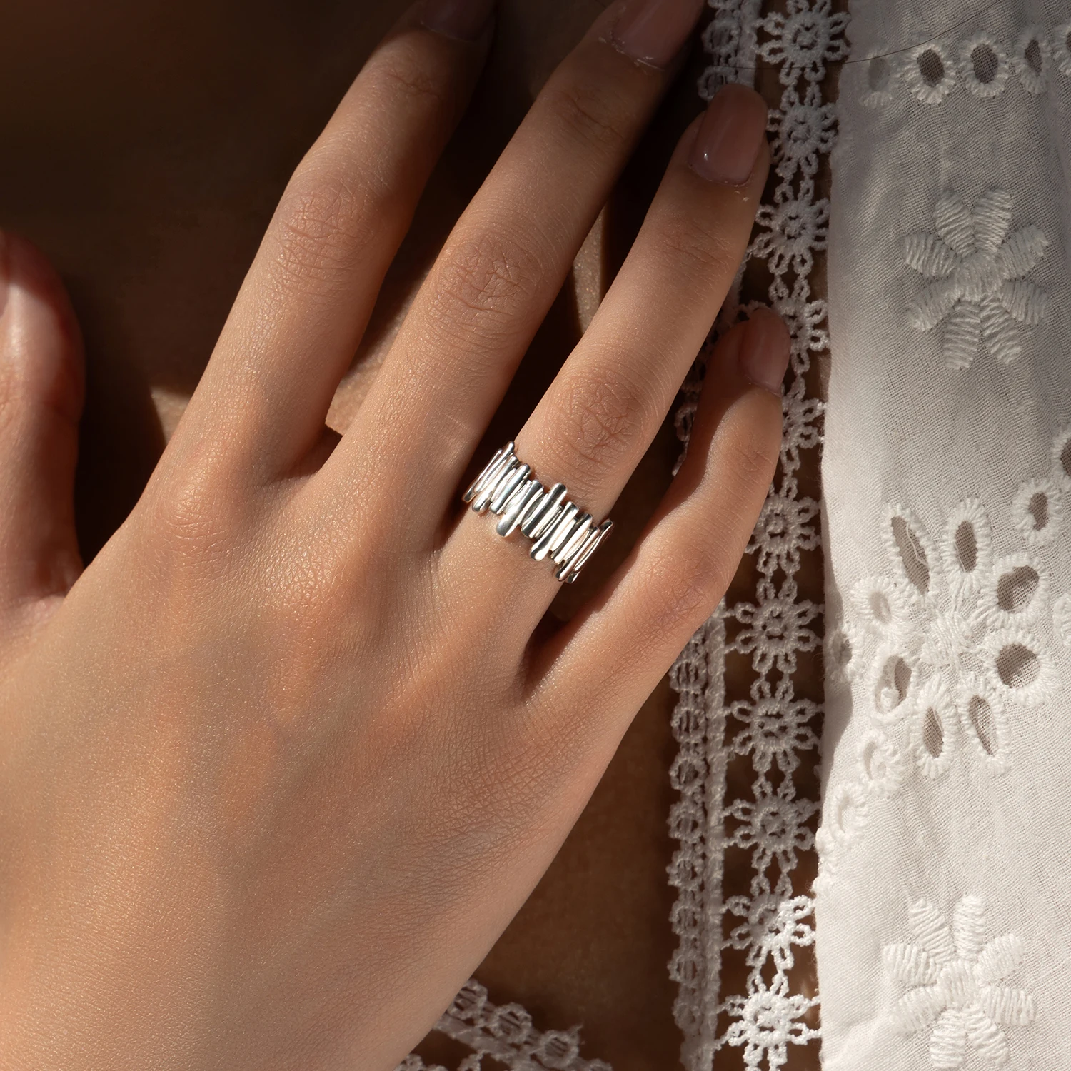 MODIAN 925 Sterling Silver Liquid Irregular Vintage Rings Retro Wide Stackable Fashion Finger Ring For Women Party Fine Jewelry