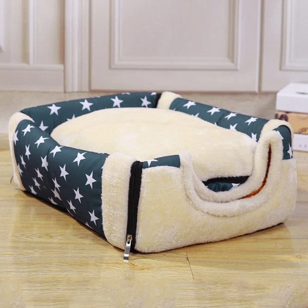 

F-3C Soft Warm Star Pattern 2 in 1 Pet Nest Non-Slip Dog Cat Bed Foldable Winter Soft Cozy Sleeping Bag Mat Pad Cushions