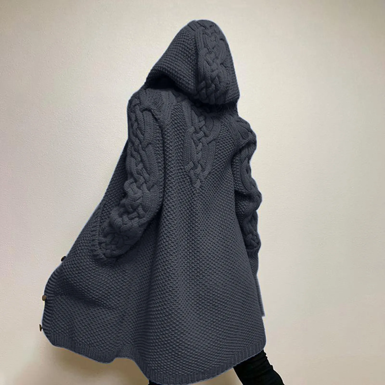 Autumn Winter 2022 New Fashion Long Sweater Women Hooded Thickened Medium Female Knitted Cardigan