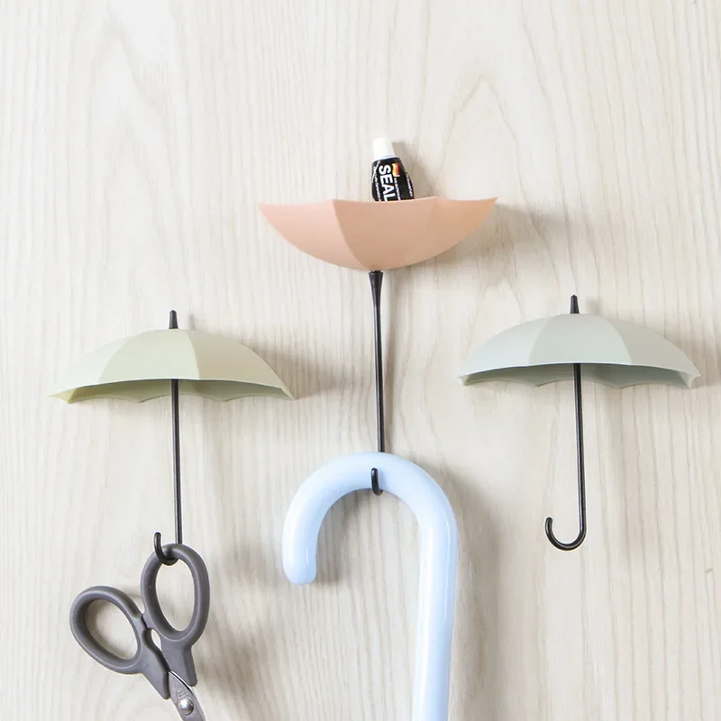 3pcs/lot Umbrella Shaped Creative Key Hanger Rack Home Decorative Holder Punch-free Wall Hook For Kitchen Bathroom Accessories