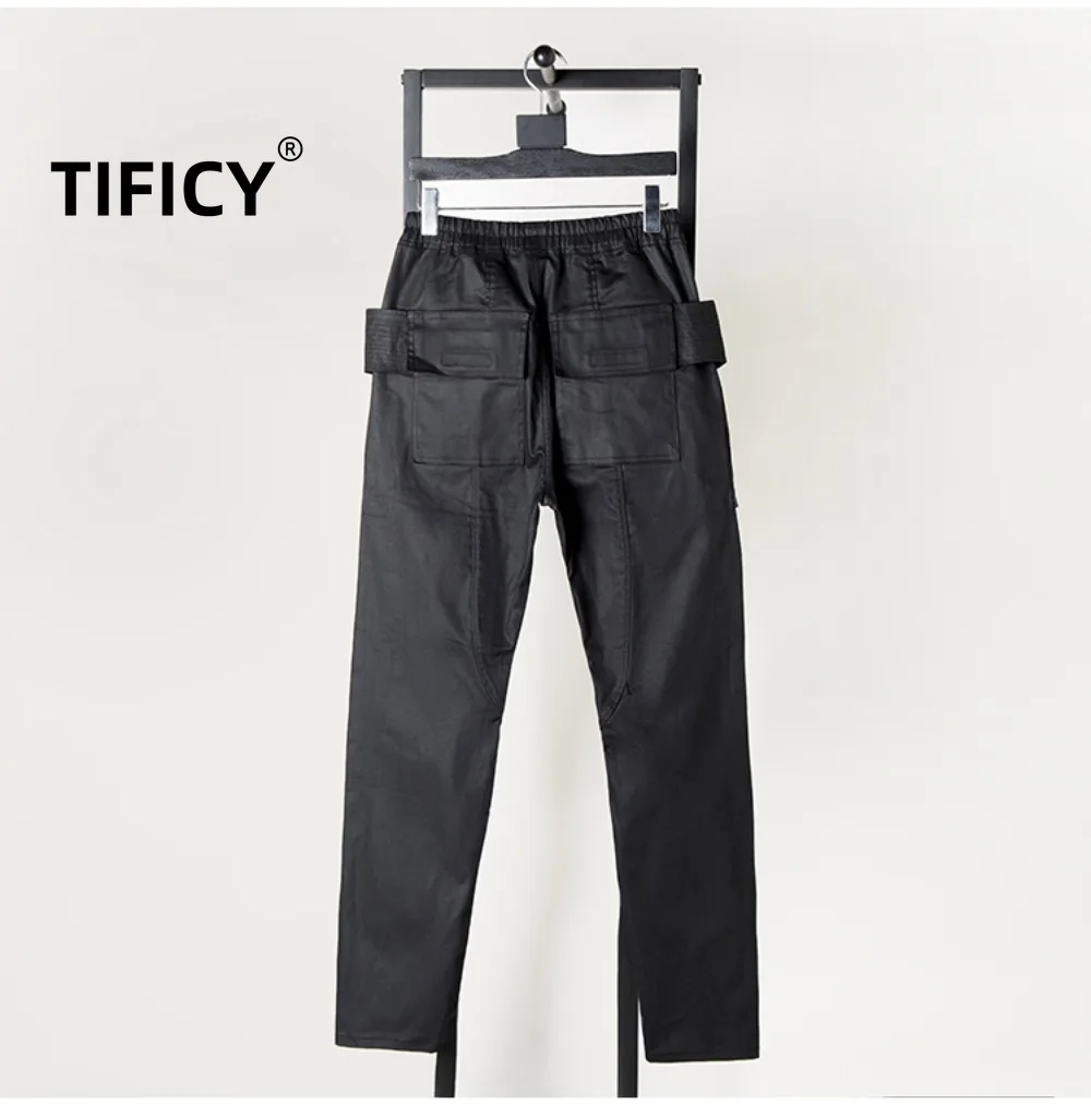 High Street Pants Men's Classic High Street Dark Style Brushed Wax Coating Double Ring Workwear Casual Loose Straight Leg Pants