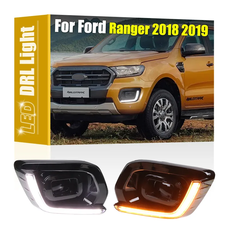 

2Pcs Front Fog Lamp Cover Frame Assembly for Ford Ranger 2018-2019 – LED DRL Daytime Running Light with Turn Signal, Waterproof