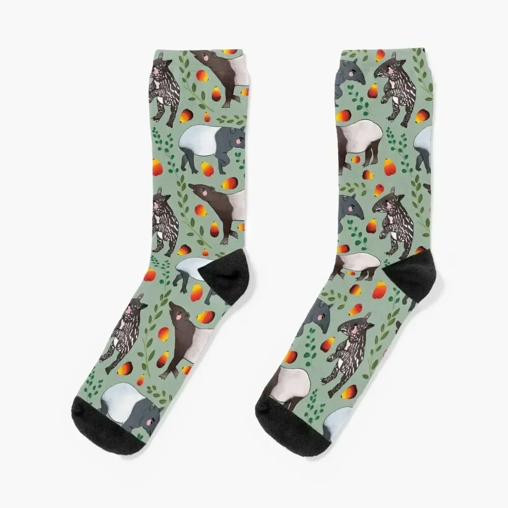 Black Tapir - Cute Black and Green Digital Illustration Animal Pattern Socks Novelties funny gift Socks For Women Men's