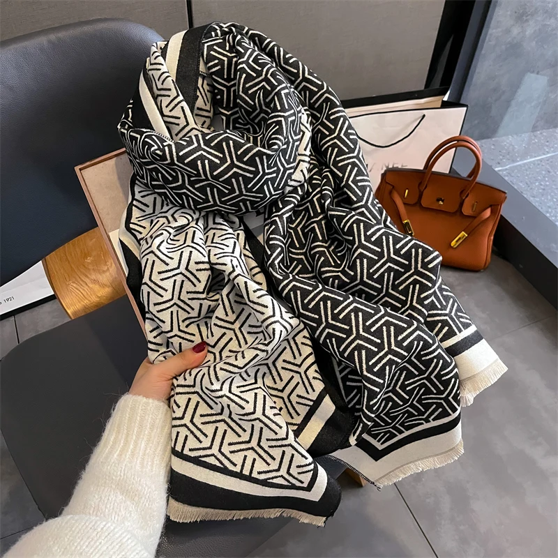 Sciarpa a scialle invernale in Cashmere spesso moda viaggio Pashmina Warm Bufanda Double Side Diffrent Print Poncho Wraps coperta Echarpe