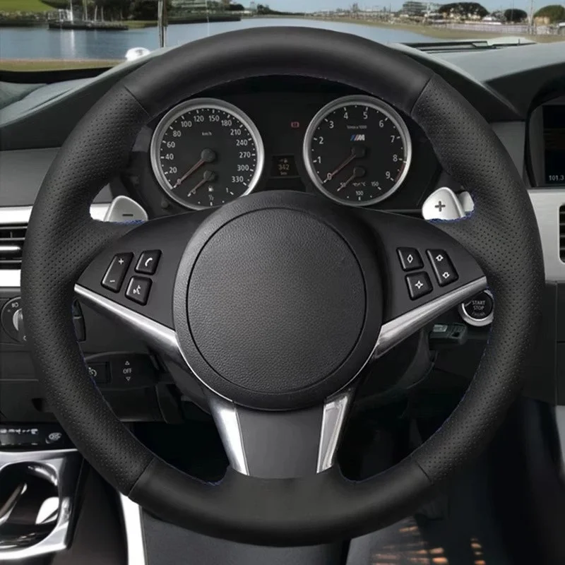 DIY Car Steering Wheel Cover Perforated Lerther For BMW E60 E61 Touring 530d 545i 550i E63 Coupe E64 630i 645Ci 650i