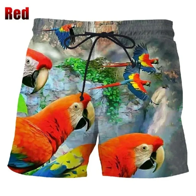 Fashion Macaw Parrot Beach Shorts Men Cool 3D Printed Macaws Palm Flowers Board Shorts Swimsuit Swim Trunks Funny Kid Ice Shorts