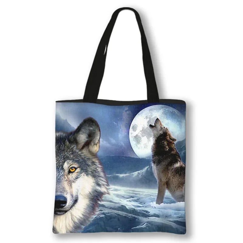 Cool Wild Animal Wolf Print Schoudertassen Vrouwen Handtassen Eco Herbruikbare Winkelen Schooltas Grote Capaciteit Boekentas Tote Tas