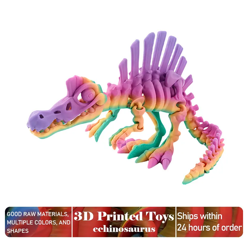 3D Printed Echinosaurus Dinosaur Movable Dragons Figurine Multi-Color Gift for Kids Birthdays Creative Home Decor