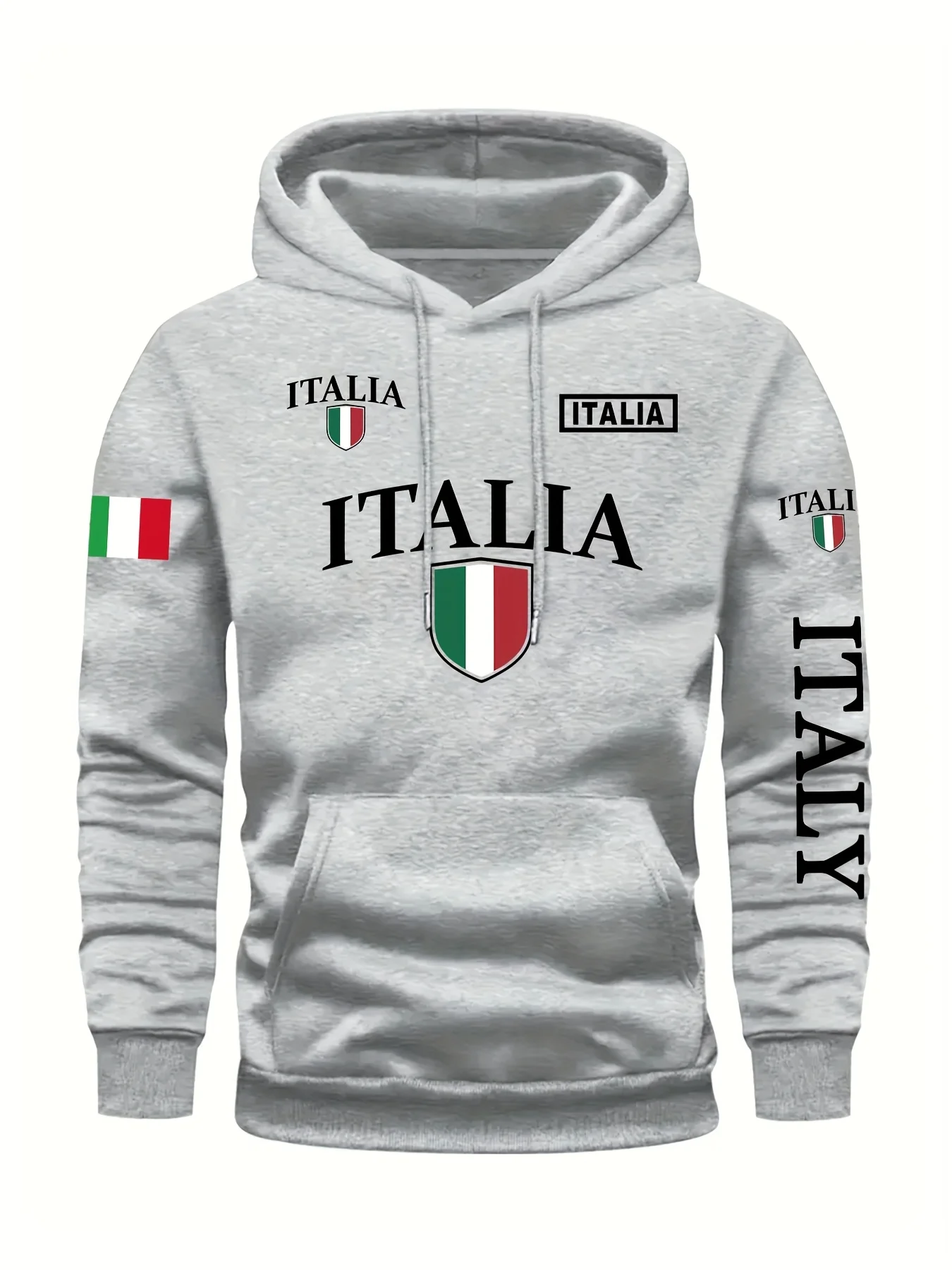 Italian Flag Letter Print Men Women Hooded Sweatshirt Autumn Winter Daily Outdoor Holiday Fitness Casual Loose Warm Sportswear