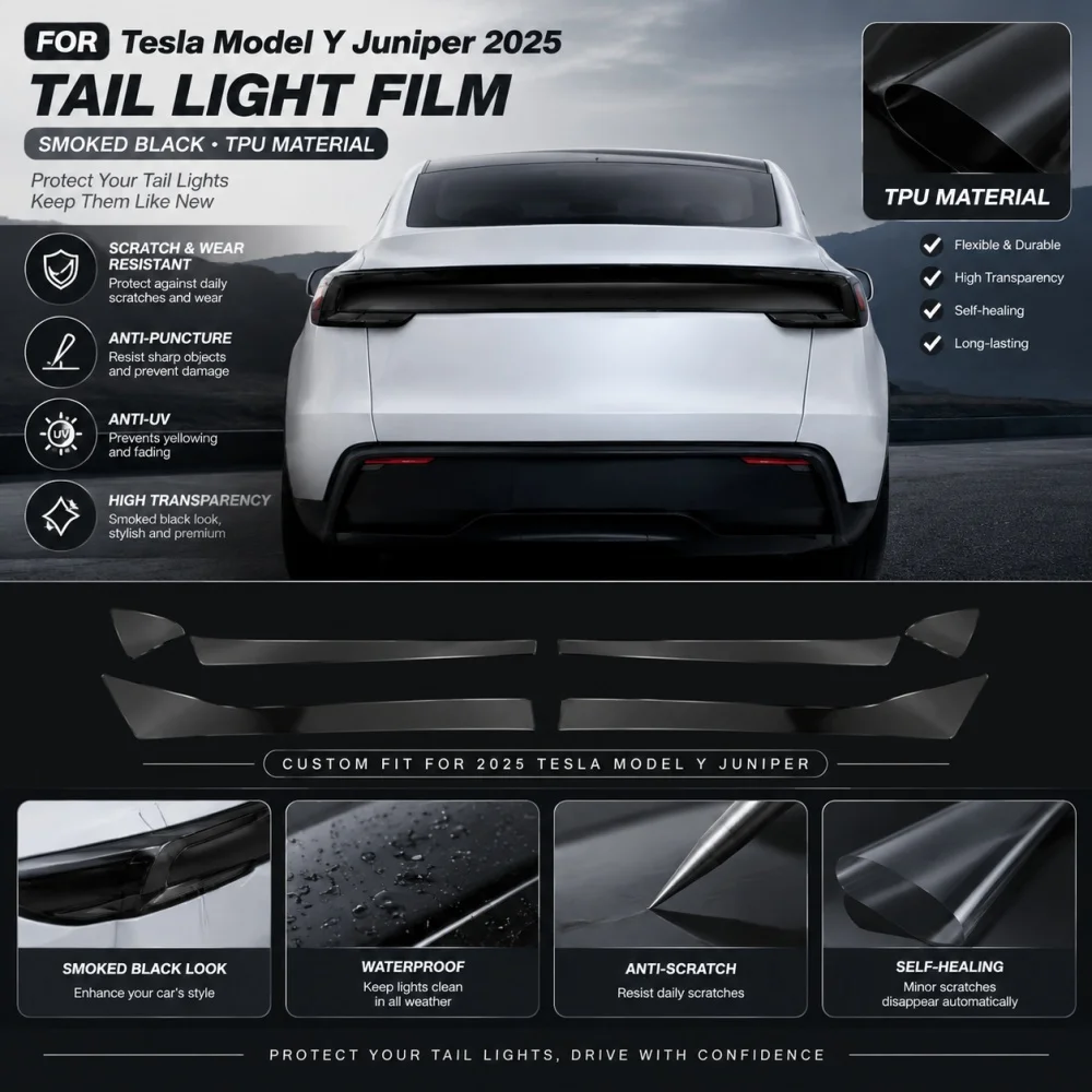 Scheinwerfer-Schutzfolie Launch TPU Transparente Rauchschwarze Scheinwerferfolie Dekor für Tesla Model Y Juniper 2025 Auto-Zubehör – Detail 1
