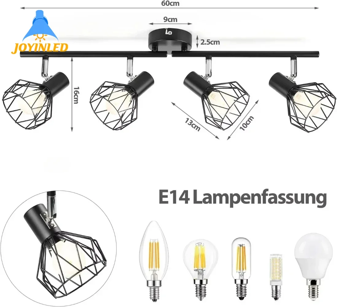 

E14 Led Lights Fixtures Vintage Track LED 4/6 Spotlight Ceiling Lights Black Metal Spot Light Industrial Ceiling Lamps for Foyer