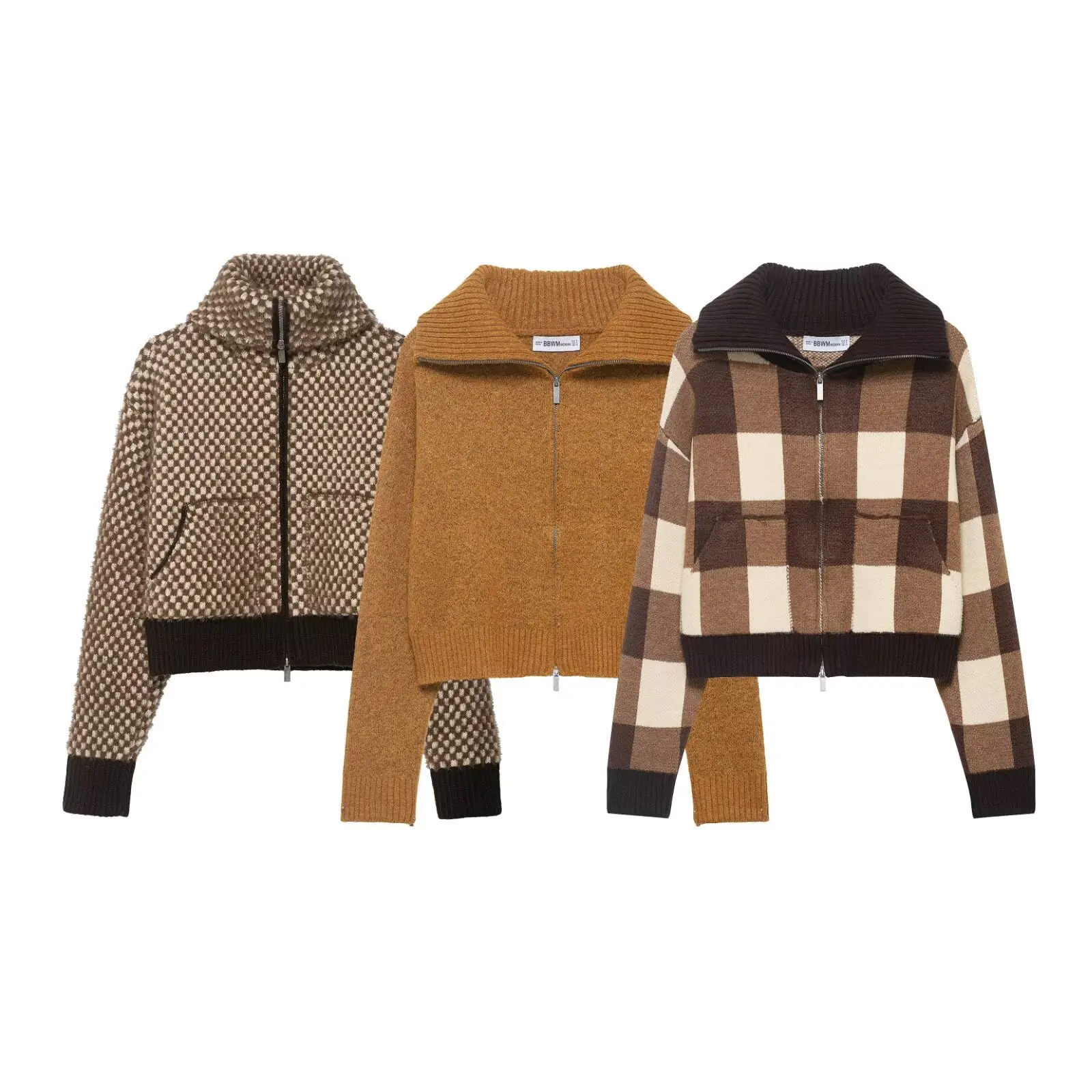 

Feminine Jacket Patchwork Knitted Cropped Jacket Bomber Aviator Pilot Jacket Ultralightweight Everyday Streetwear Outerwear