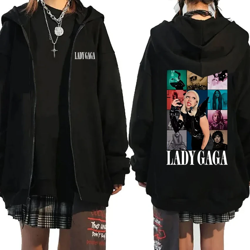 

Hot Singer Lady Gaga Mayhem New Album Double Sided print Zipper Hoodie Unisex vintage hip hop Coat Men women Fleece Sweatshirt