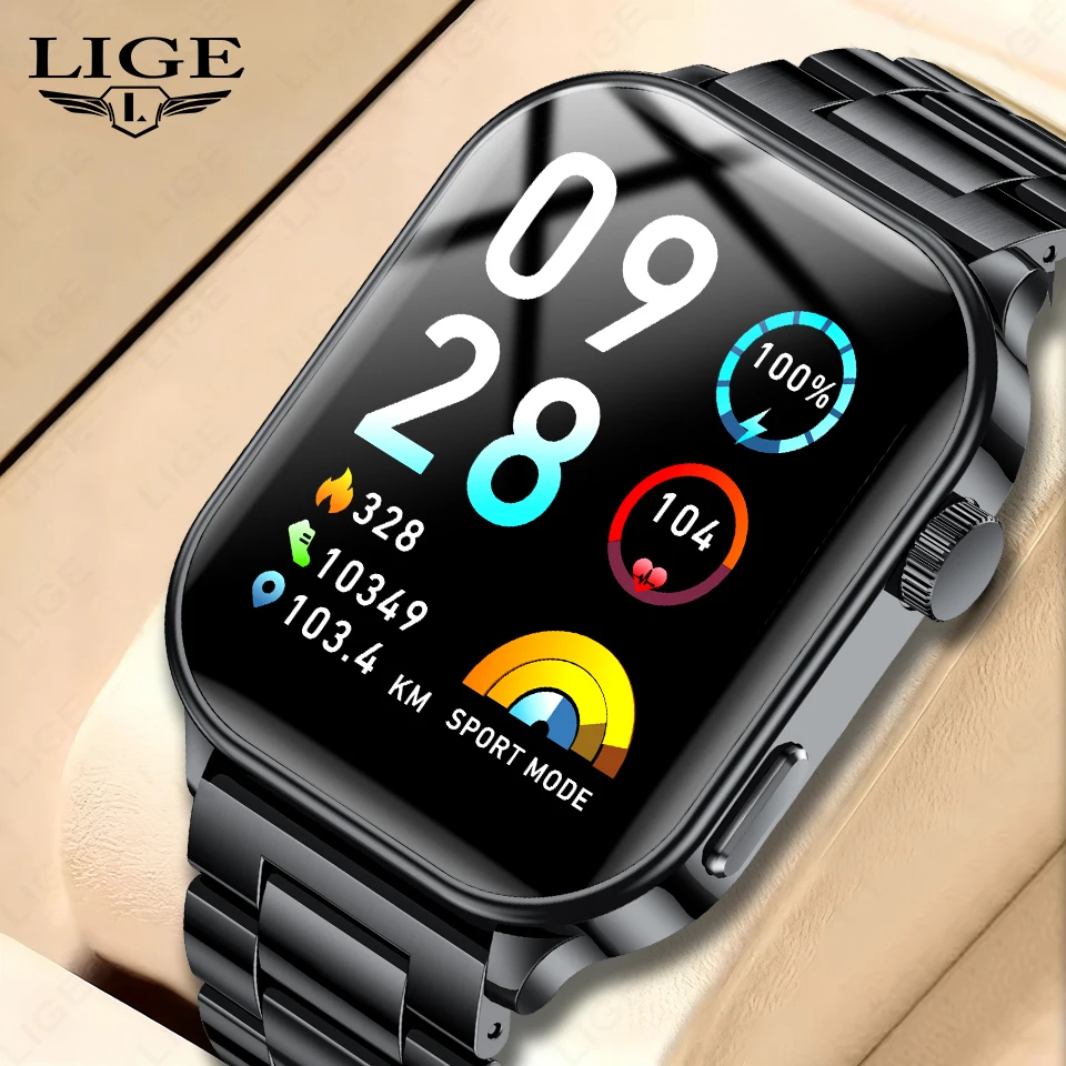 

LIGE Brand Smart Watch 2.01-inch HD Screen Heart Rate Health Monitoring Bluetooth Call Fitness Sports Smartwatch for Android iOS