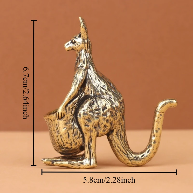 Antique Brass Kangaroo Mini Figurine, Vintage Metal Animal Statue With Pocket Desktop Collectible Ornament