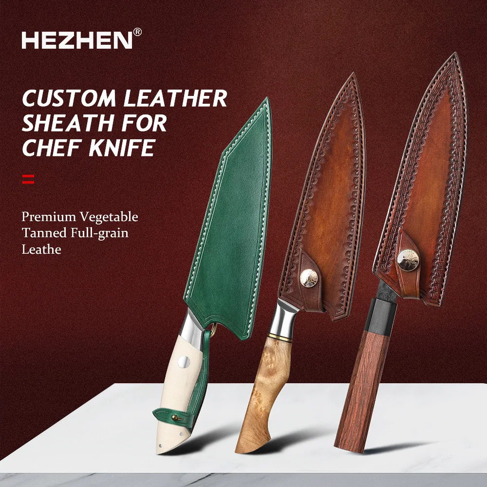 HEZHEN Leather Sheath Premium Vegetable Tanned Full-grain Leather Knife Cover for HEZHEN Chef knife